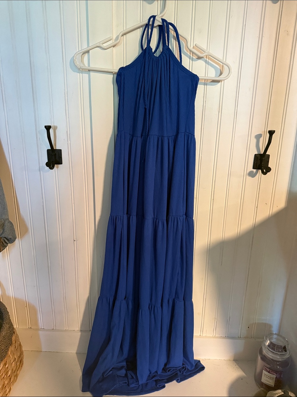 Francesca's Collections Royal Blue Halter Tiered Maxi Dress